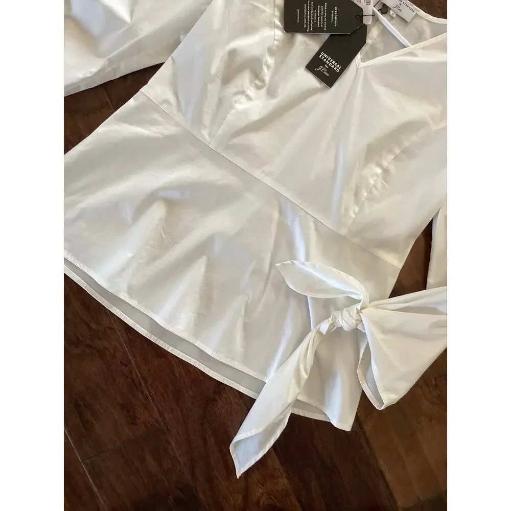 NWT Universal Standard X J. Crew Womens Tie Sleeve Poplin Blouse Top White Small - Picture 5 of 10
